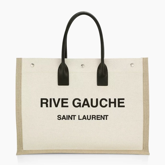 Saint Laurent Rive gauche linen and leather tote - Picture 1 of 3